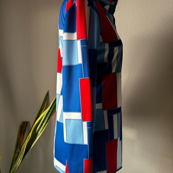 Women’s Vintage 1970s Geometric Mod Style Button Up Blouse Made in Mexico - Picture 4 of 5